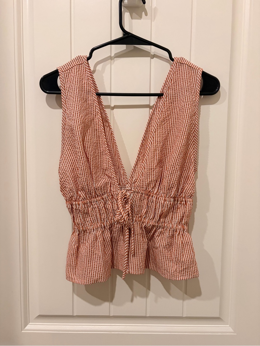 Wayf Red-Striped Sleeveless Tie-Front Peplum Top